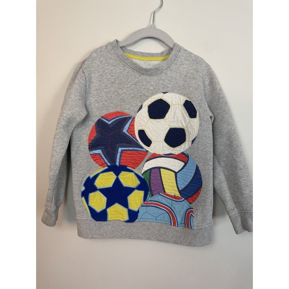 Mini Boden Kids Crewneck Appliqué Sports Pull Over Sweatshirt Sz 6-7 Unisex